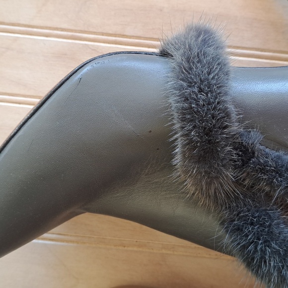 Donald J. Pliner Vero Quoio Pointy Toe Leather Mink Fur High Heel Ankle Boots - Picture 12 of 15